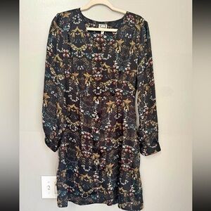 Mo:Vint Black Floral Long Sleeve Dress Size Medium